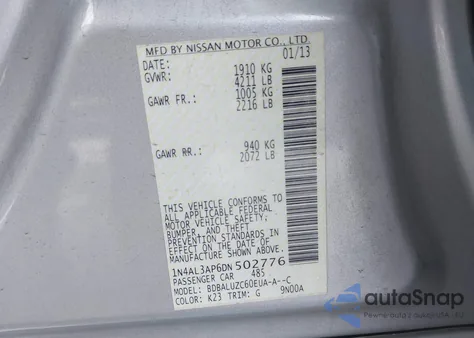 2013 Nissan Altima 2.5/S/Sv/Sl z USA, uszkodzony, nr VIN 1N4AL3AP6DN502776